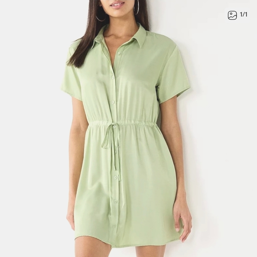Nine West Light Green Button-Up Dress
